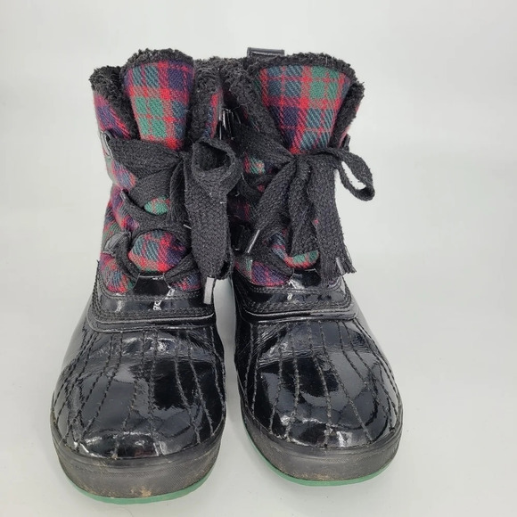 Sorel Tivoli black bumper red greed plaid rubber waterproof booties 10 - Picture 3 of 12